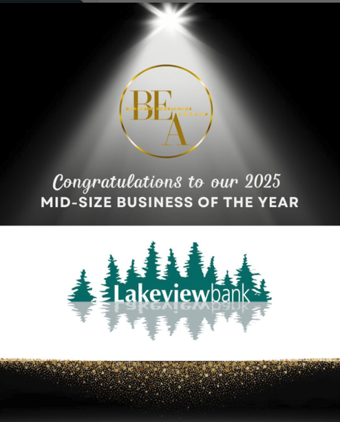 photo of spotlight over message. Congratulations to our 2025 Mid Size Business of the year